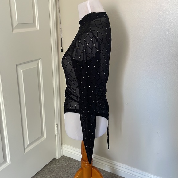 Black sheer long sleeve body suit. - Picture 2 of 6